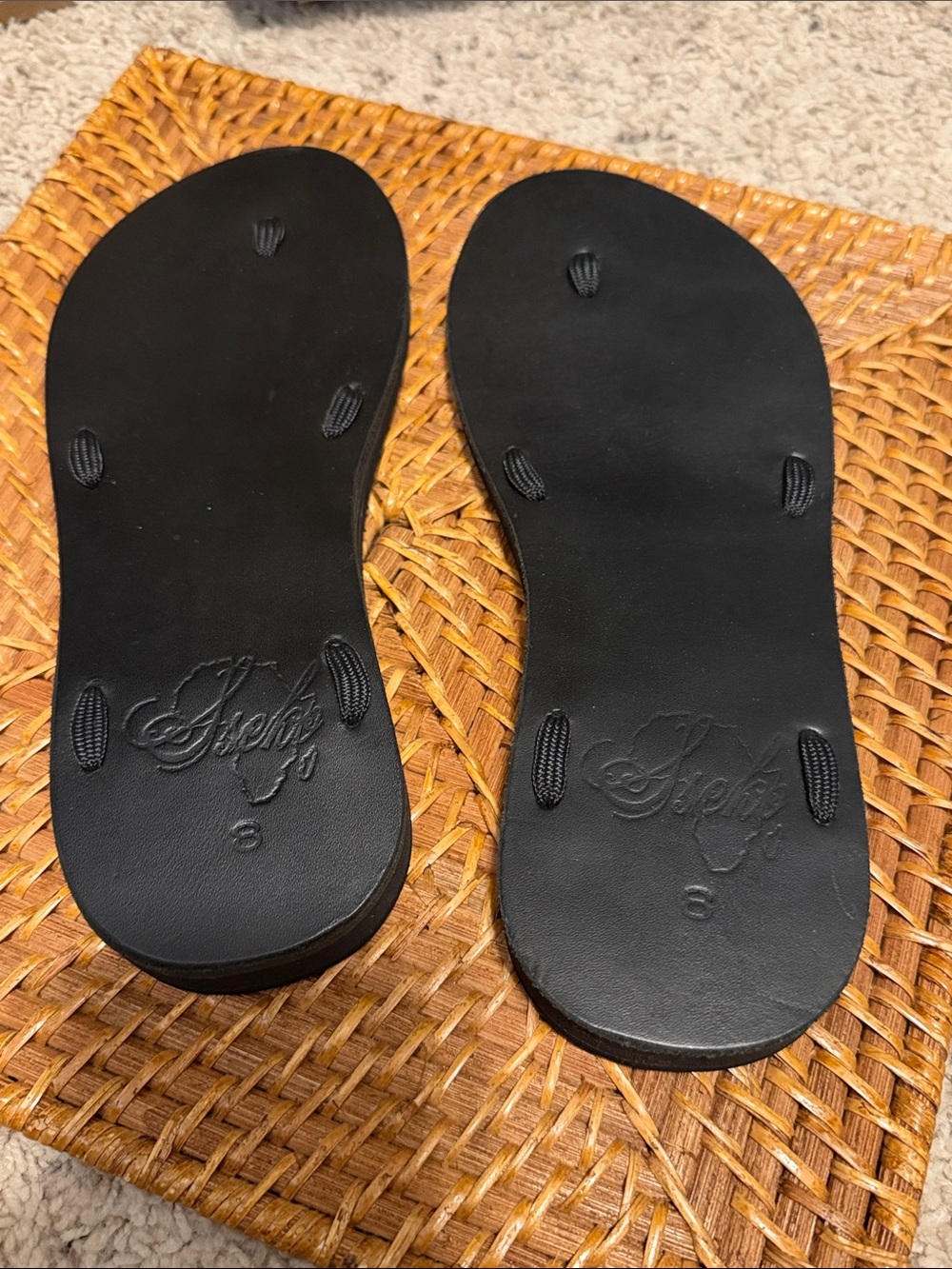 Sseko Black leather ribbon Sandals with brown ribbons and dust bag
